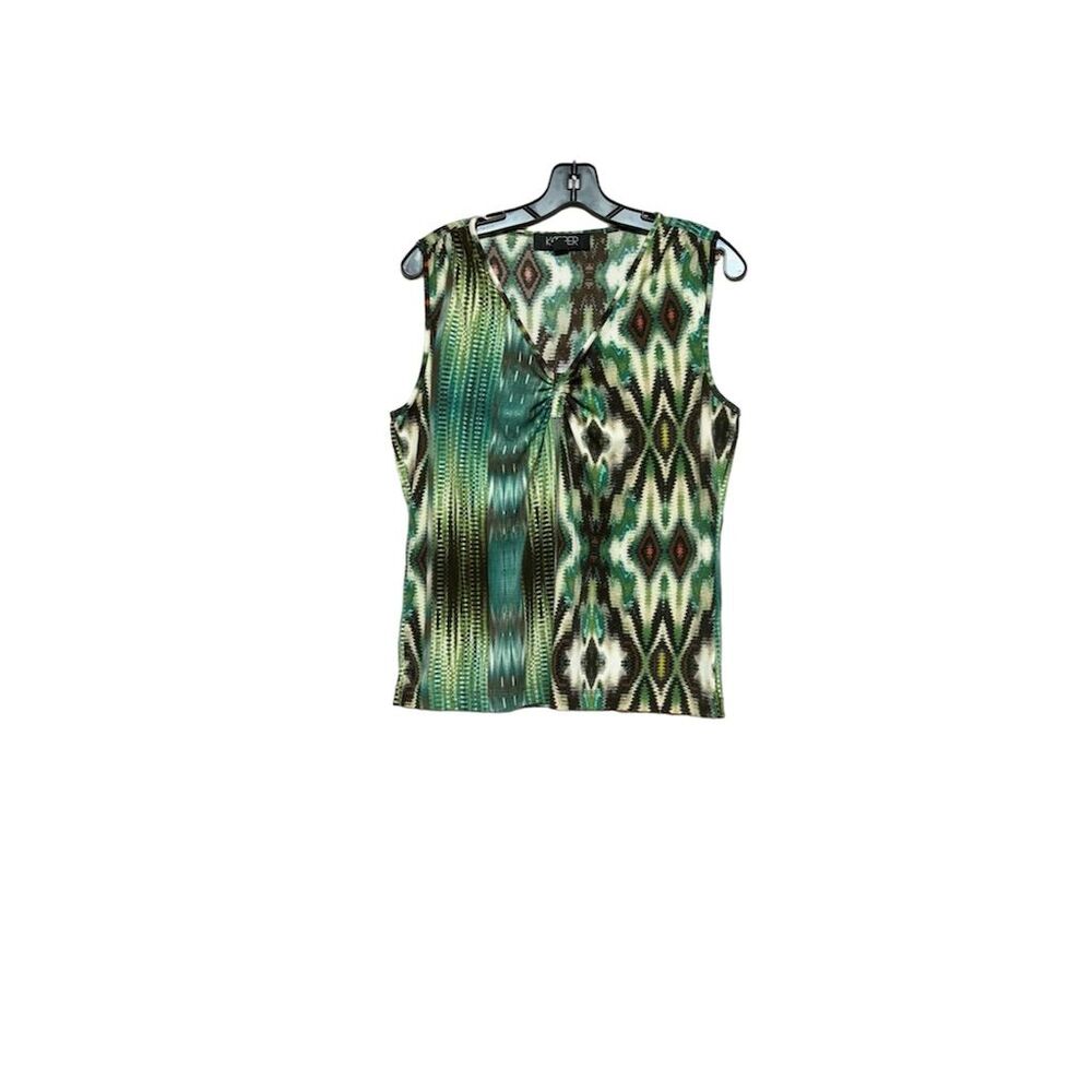 Kasper Women's Sleeveless Keyhole Tank Top Green Ikat Print Size L